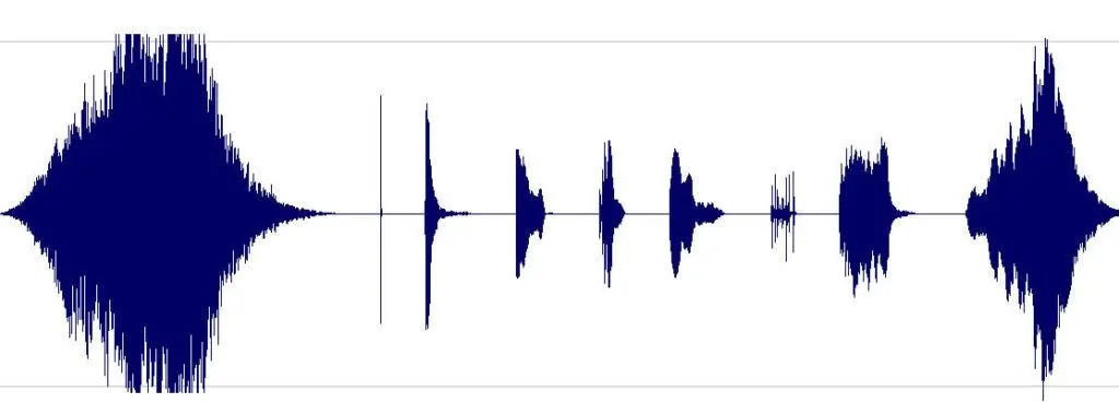 Figur 3: Tid-amplitude representasjon av høyrekanalen av hele lydsettet &ldquo;Windows-standard&rdquo;.